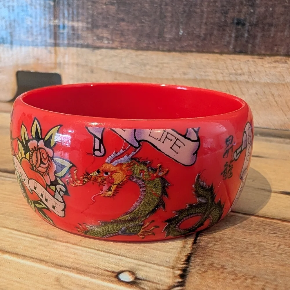 VINTAGE ED HARDY TATTOO DESIGNS Red BRACELET Love Life - Picture 2 of 14
